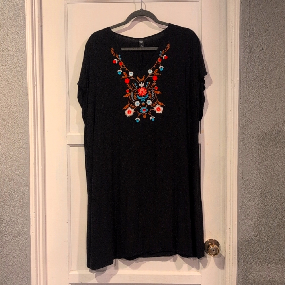 4X SheIn Curve Festive Embroidered Black Skater Cotton Dress